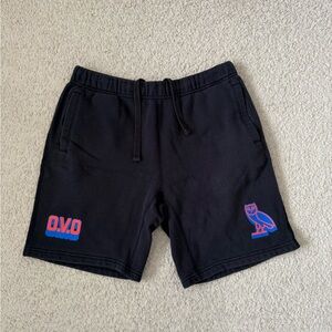 OVO Black Athletic Men's Shorts with Blue Accents